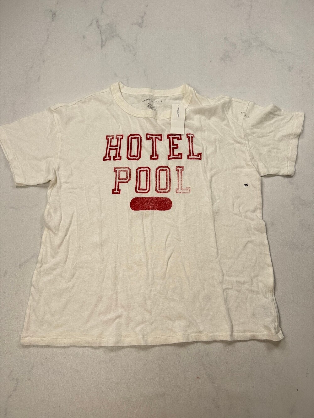 American Eagle Hotel Pool Graphic Tee White 90s VTG Statement Piece - Mens XS